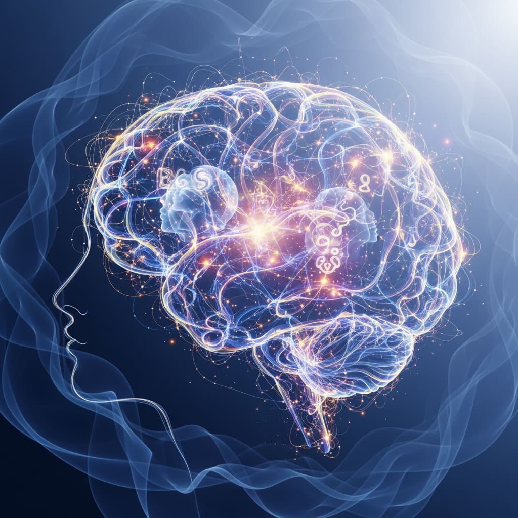 Ein leuchtendes Gehirn mit neuronalen Netzwerken als Symbol für unsere kognitive Analyse und individuelle Lerntyp-Bestimmung.