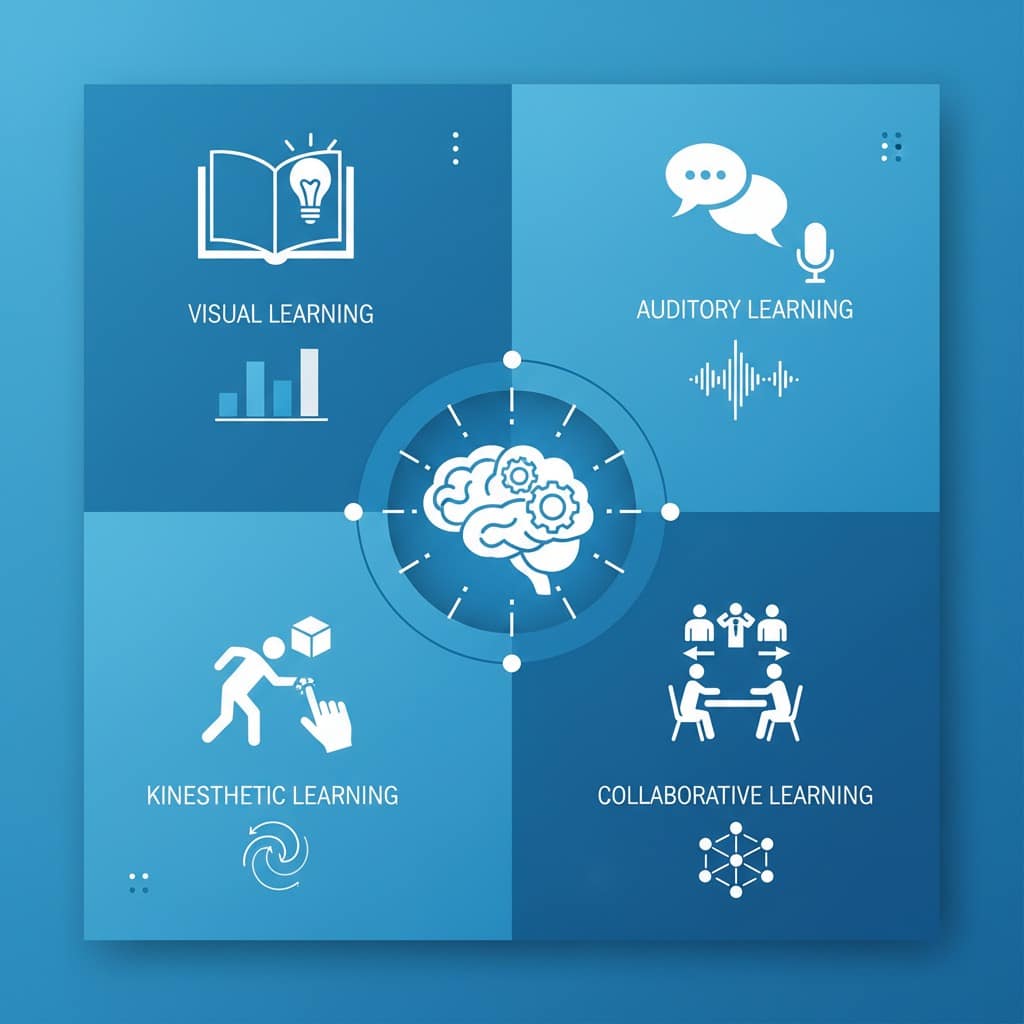 Darstellung der verschiedenen Lerntypen für praktische und nachhaltige Resultate.